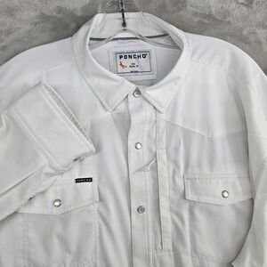 PONCHO Mens XXL Regular Fit White Pearl Snap Front Western Cowboy Shirt